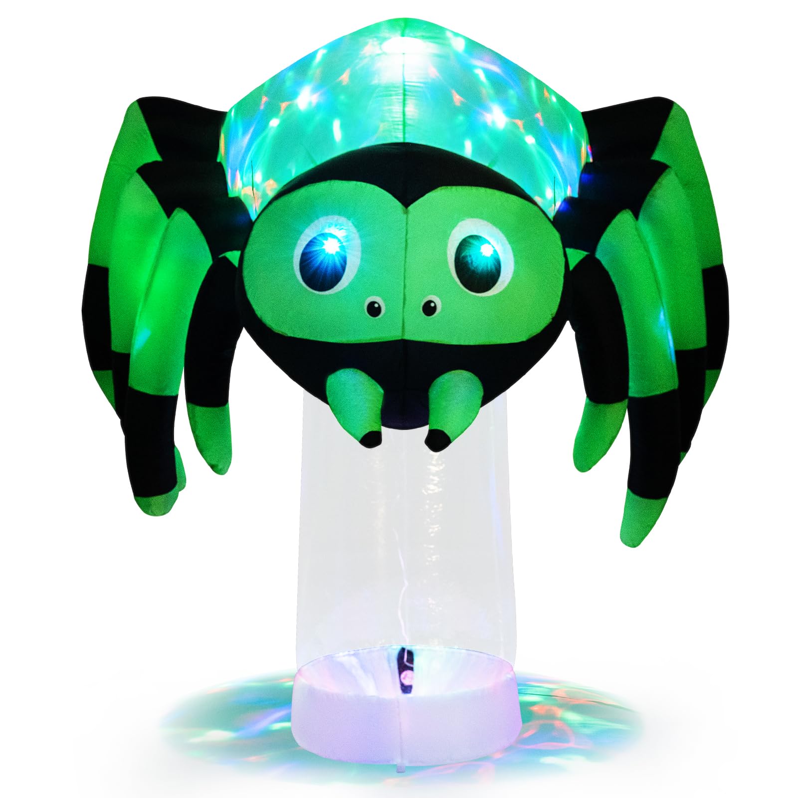 Araignée Gonflable d'Halloween 1,8 m Tangkula avec Lumière Rotative Multicolore